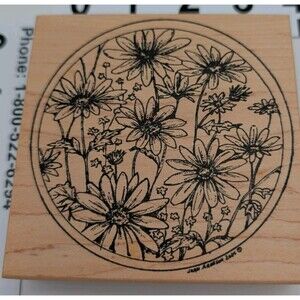 Northwoods Rubber Stamp Daisy Circle Background Botanical Floral Flowers Wood